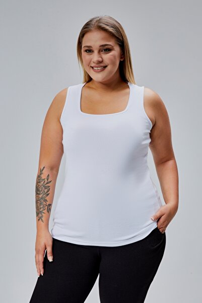 BANEGA Plus Size Sleeveless Thick Straps 100% Cotton Combed Cotton Square Neck Sports Casual White Blouse Tank Top