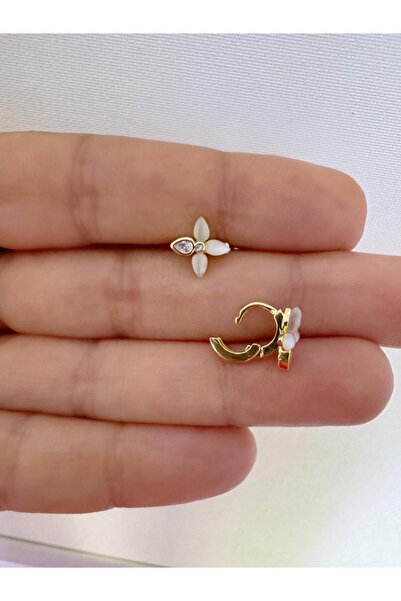 Arescollection 1 adet zirkon taşlı sedefli tragus helix lobe uyumlu halka piercing