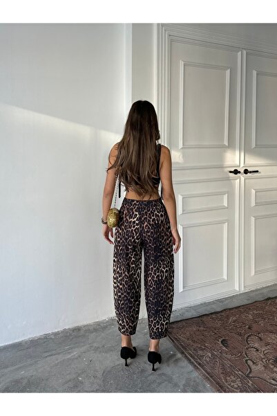 NOA LİNE Leopard Pattern Scuba Crepe Fabric Baggy Model Balloon Pants Ld150924