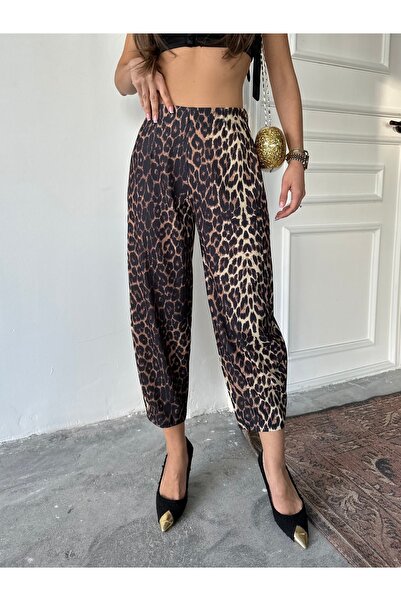 NOA LİNE Leopar Desen Scuba Krep Kumaş Şalvar Model Balon Pantolon LD150924