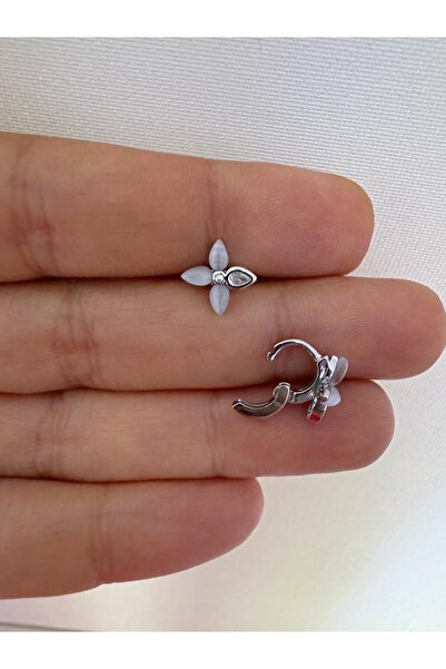 Arescollection 1 adet zirkon taşlı sedefli tragus helix lobe uyumlu halka pie...