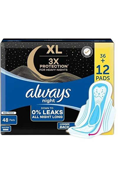 Always XL Night Pads, 3x Protection for Heavy Nights, Maxi Thick, 48 Pads
