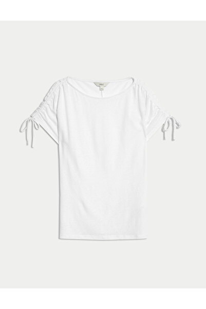Marks & Spencer Keten-Karışımlı Büzgülü T‑Shirt