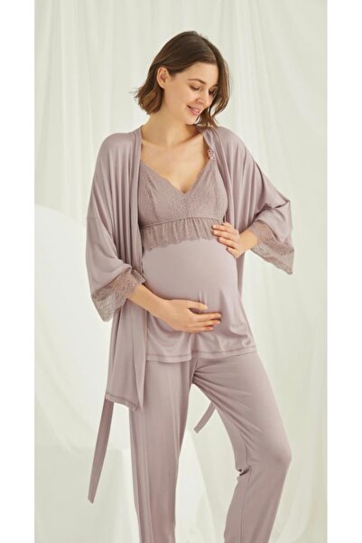 NightLove Monamise Mink Maternity Maternity Dressing Gown 3-Piece Pajama Set