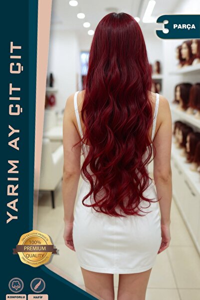 TAM TARZ Fibră sintetică ondulată Half Moon + 2 agrafe laterale - roșu