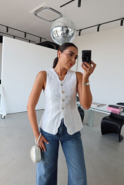 Özge Özgenç Guipure and Sequin Embroidered Vest