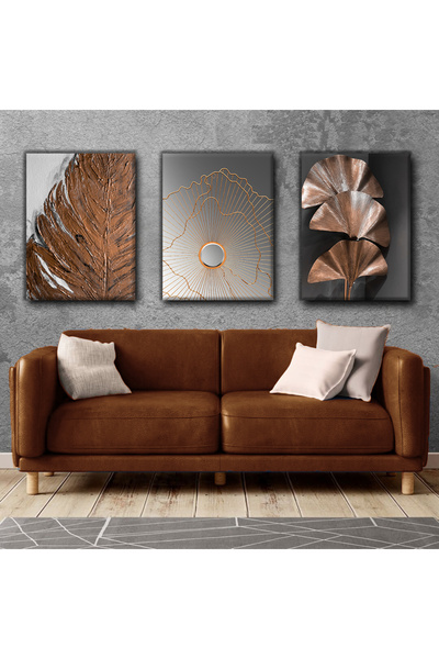 Harikabirev ΜΟΝΤΕΡΝΟ ΑΦΗΡΗΜΑΤΙΚΟ ΖΩΓΡΑΦΙΚΟ ΜΕ ΦΥΛΛΑ ΜΠΡΟΝΖΕ-ΓΚΡΙ |   ΤΡΙΠΛΟ Κ...