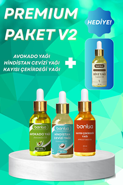 Bontia Premium Paket V2 – Soğuk Sıkım Hint Yağı, Hindistan Cevizi, Avokado, Kayısı Çekirdeği Yağı