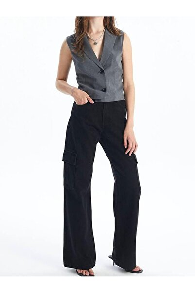 HepsitrentStore Black High Waist Cargo Pocket Jeans Pants