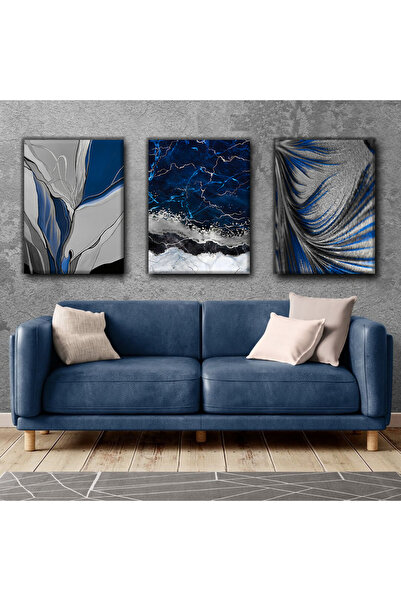 Harika bir ev СИВО-СИН МОДЕРНА КАРТИНА 01 | 3-ЧАСТНА ВЕРТИКАЛНА БЕЗРАМОВА КАН...