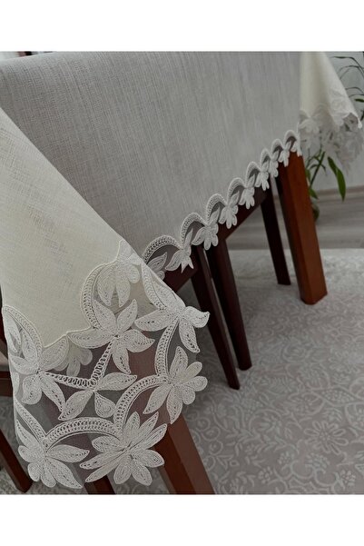 ZeynoÇeyiz 26 Piece Gardenia Linen Fabric Tableware Set Cream