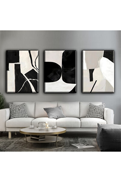 Harikabirev Black-Grey Abstract Painting 04 | 3-Piece Vertical Frameless Canvas Painting Chsdkyknvs
