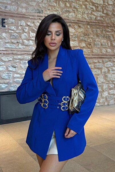 spirituel Γυναικείο μπλέιζερ παλτό Κομψό μπουφάν με διπλό γιακά, με λεπτομέρεια από χρυσή ζώνη