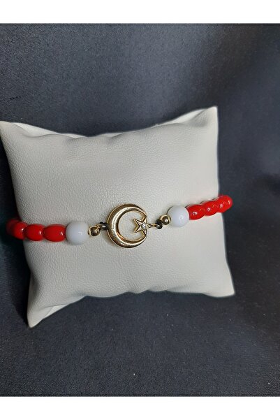 MRYart Red White Beaded Gold Color Moon Star Adjustable Bracelet