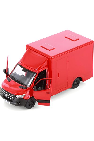 Mıncır Shop Mercedes-Benz Sprinter Die-Cast Pickup Truck – Pull and Go with Opening Doors 1:48 Scale - Red Color