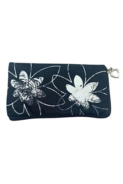 CASABA سلسلة مفاتيح على شكل محفظة للعملات المعدنية باللون الأسود بنمط زهرة