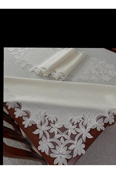 ZeynoÇeyiz 26 Piece Gardenia Linen Fabric Tableware Set Cream