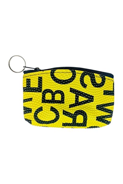 CASABA سلسلة مفاتيح على شكل محفظة للعملات المعدنية بنمط مكتوب باللون الأصفر