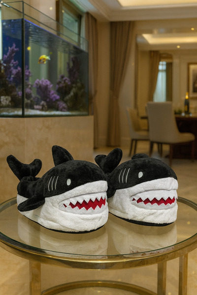 Pufyzoo Unisex Köpek Balığı Fiğürlü Ev İçi Ayakkabı Ev Botu Panduf