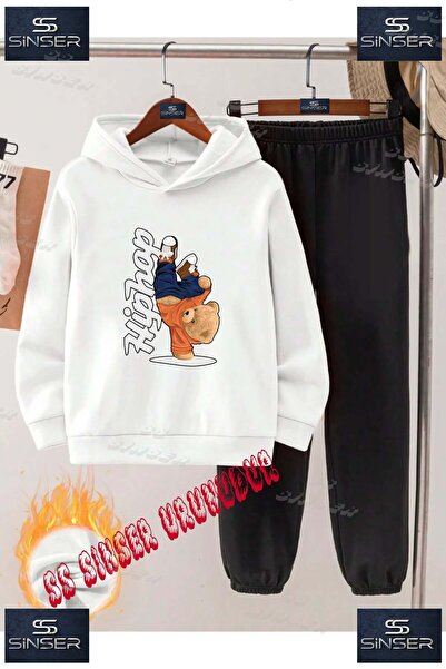 SS SİNSER Детски унисекс "BEAR WITH HIP-HOP WRITING" специален принт с качулка