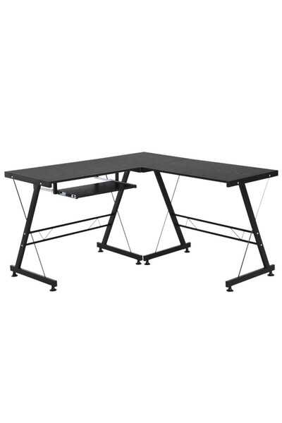 JollyMag Birou calculator pe colt, convertibil, otel, MDF, cu raft tastatura, negru, max 20 kg, 130x130x73.5