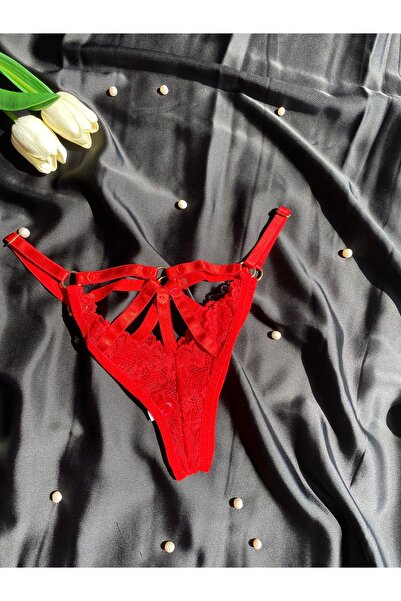 eflora Kırmızı Çoklu Şerit Detaylı Dantel Tanga