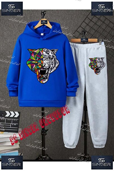 SS SİNSER Детски унисекс "Tiger Geo Open Mouth" специален принт с качулка