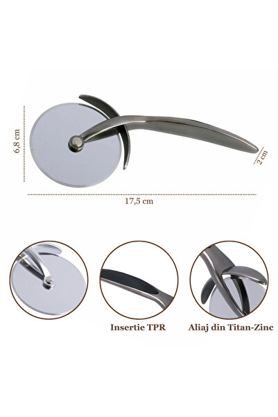 Köken Pizza knife 17.5 cm, non-slip handle, pizza/tart cutter with hard crust, zinc, diameter 6.8cm, Black