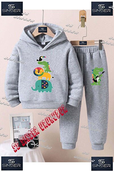 SS SİNSER Детски унисекс комплект спортен екип с качулка и специален принт „A...