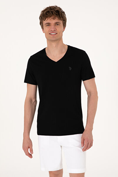 U.S. Polo Assn. Tricou Barbat Negru cu Guler In V