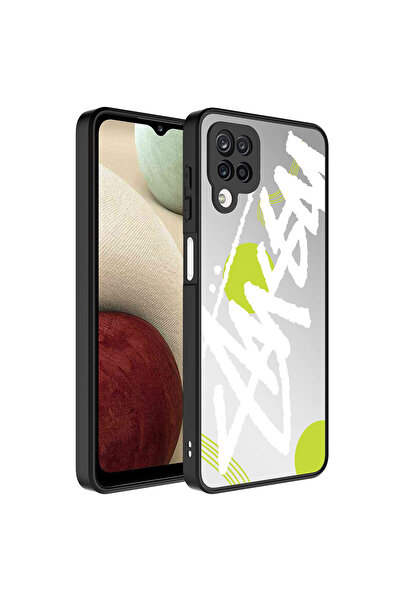 ECRUZ غطاء حماية للكاميرا بنمط مرآة لهاتف Galaxy A12، غطاء لامع ECRZ مع نص