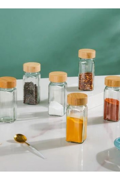 Genel Markalar 1 Adet 120 ml Cam Bambu Kapaklı Baharat Şişesi