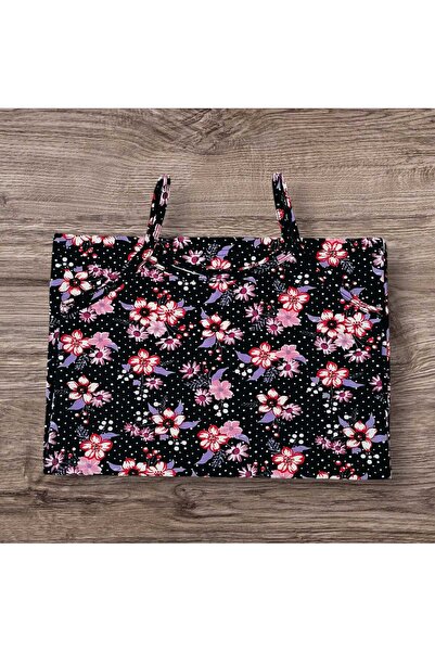 ESTA STORE Black and Pink Floral Patterned Tank Top with String Straps