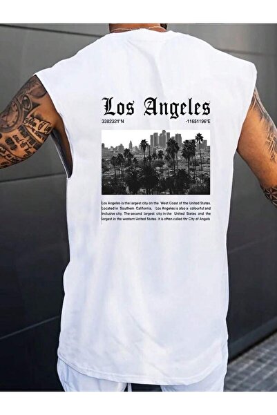 E-ROMA تي شيرت بدون أكمام مطبوع عليه لوس أنجلوس للجنسين
