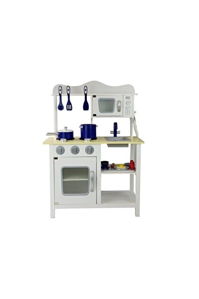 JollyMag Bucatarie din lemn pentru copii, cu accesorii de bucatarie, Merida alba, LeanToys, 7684