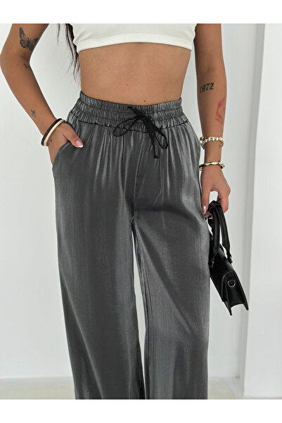 Noa Noa Kadın Parlak Saten Bol Paça Pantolon – Rahat Kesim & Şehirli Stil