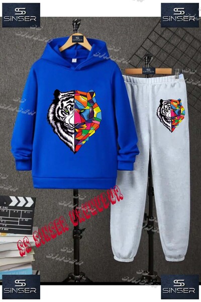 SS SİNSER Παιδικό Unisex Σετ Φόρμας με Κουκούλα "TIGER GEOMETRIC" με Ειδική Σ...