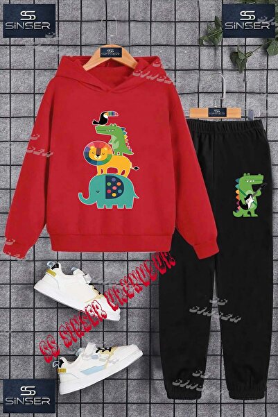 SS SİNSER Детски унисекс комплект спортен екип с качулка и специален принт „A...