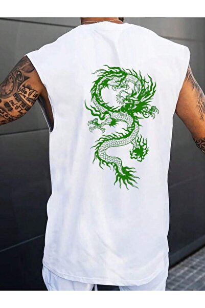 E-ROMA Tricou fără mâneci unisex oversize cu imprimeu Dragon