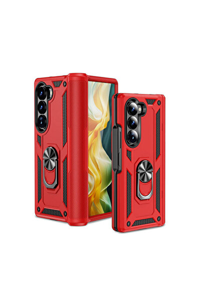 ECRUZ غطاء حماية لهاتف جالاكسي زد فولد 6 طراز إي سي آر زد فيجا - أحمر