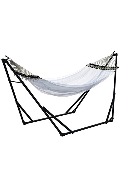 JollyMag Hamac poliester cu suport otel, husa, alb, 263x89x100 cm