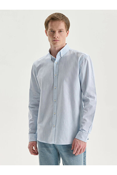 LC Waikiki Lcw Vision Blue Regular Fit Long Sleeve Linen Blend Men's Shirt
