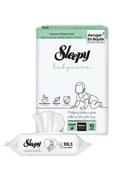 Sleepy مناديل مبللة لحديثي الولادة 90 منديل وغطاء للعناية 10 قطع