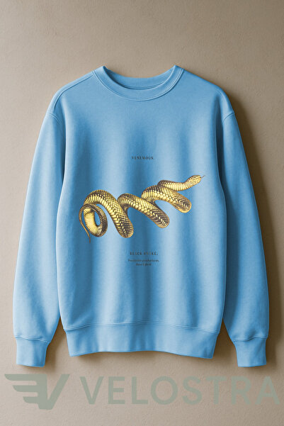 Velostra Hanorac unisex Golden Snake cu imprimeu 3 Thread Inside Sha cu căptușeală din fleece i guler rotund