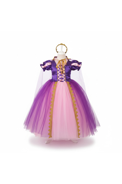 Moda Sitesi Rapunzel Kostümü Tarlatanlı – Kız Çocuk Rapunzel Elbisesi + Taç Hediyeli