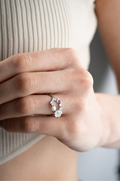 Nereze 925 Ayar Gümüş Ayarlanabilir Rodyum Kaplama Manolya Çiçeği Bahar Çiçeği Yüzük