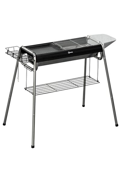 JollyMag Gratar gradina/camping cu carbuni, portabil, grill dreptunghiular, cu rafturi, inox, 96x61x72 cm