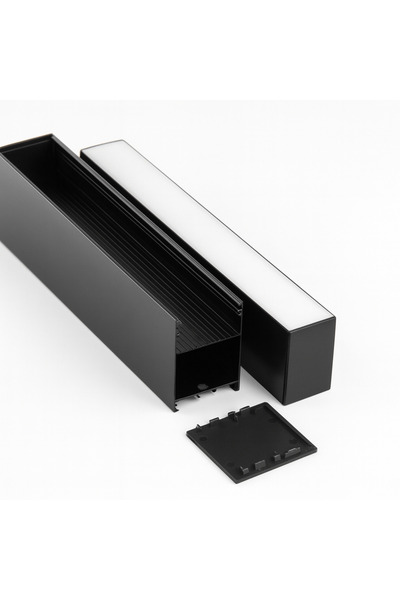 Ledarmy LED Alüminyum Profil Siyah Kasa 1 Metre 50x65mm Opak Pleksi Kapak Yan...