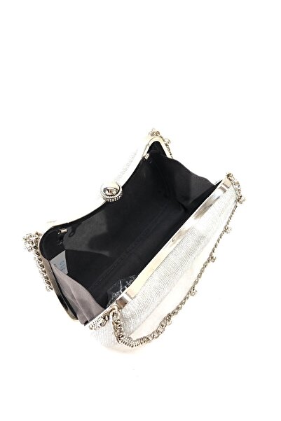 womenacs Silver Color Laser Fabric Wavy Glitter Black Evening Dress Clutch Chain Strap Hand Wedding Engagement Evening Bag