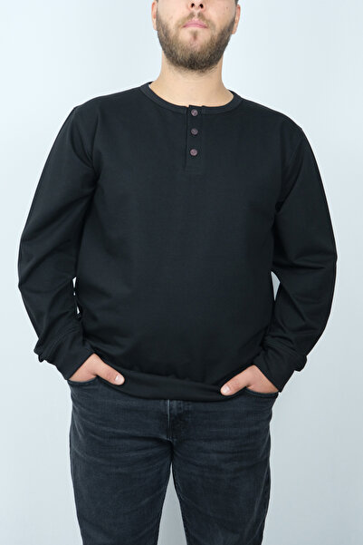 Raf Coll Men's Buttoned Crew Neck Knitted 30/100 Cotton Polyester Plus Size Sweatshirt